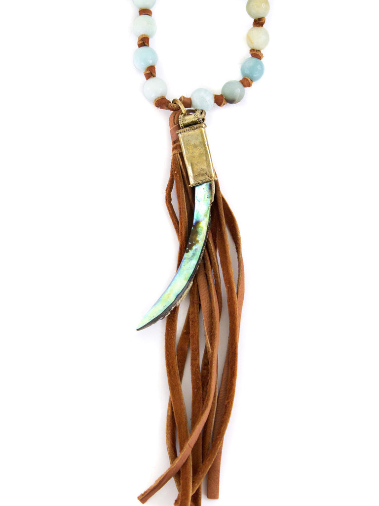 Stacy Fringe - Amazonite on Saddle Tan