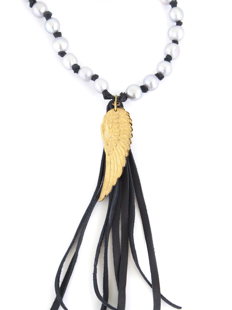 Stacy Fringe - Grey Pearl on Black
