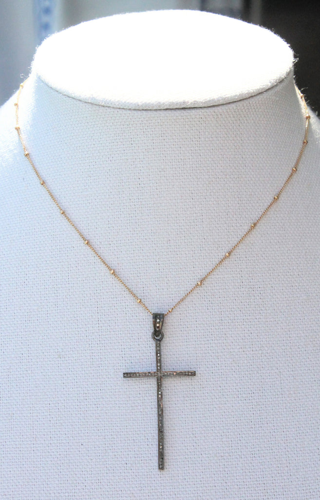"Diamond Cross on 14KT Gold Chain" Necklace - SALE