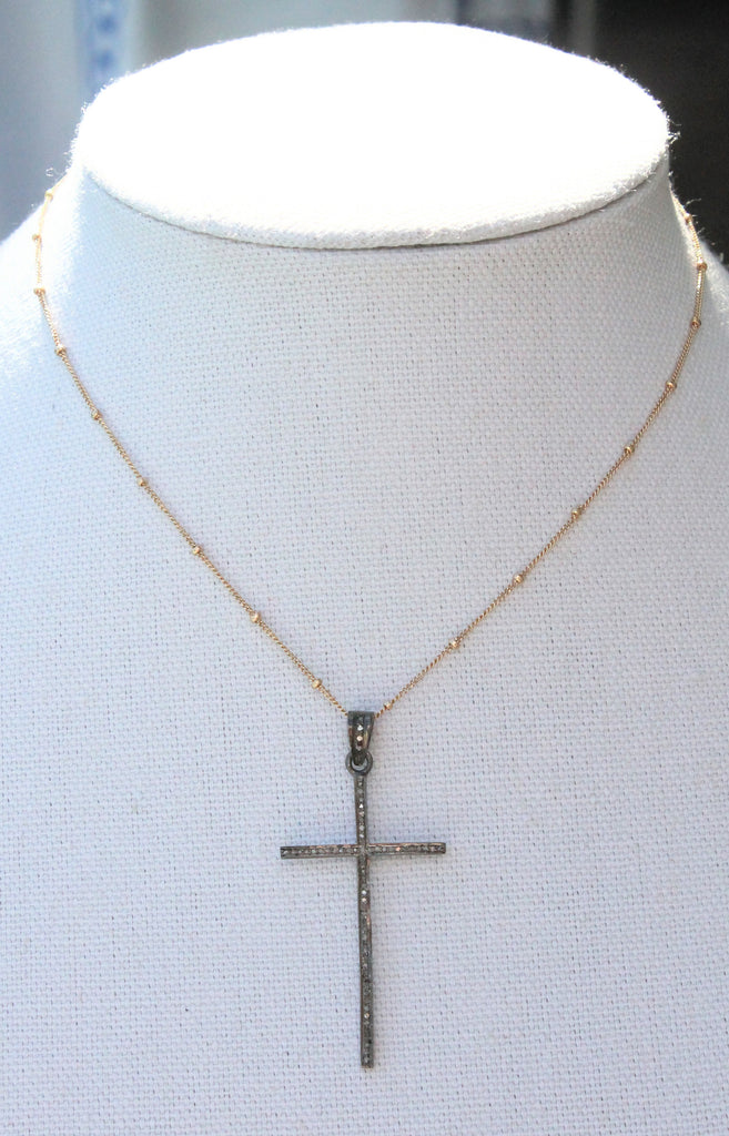"Diamond Cross on 14KT Gold Chain" Necklace