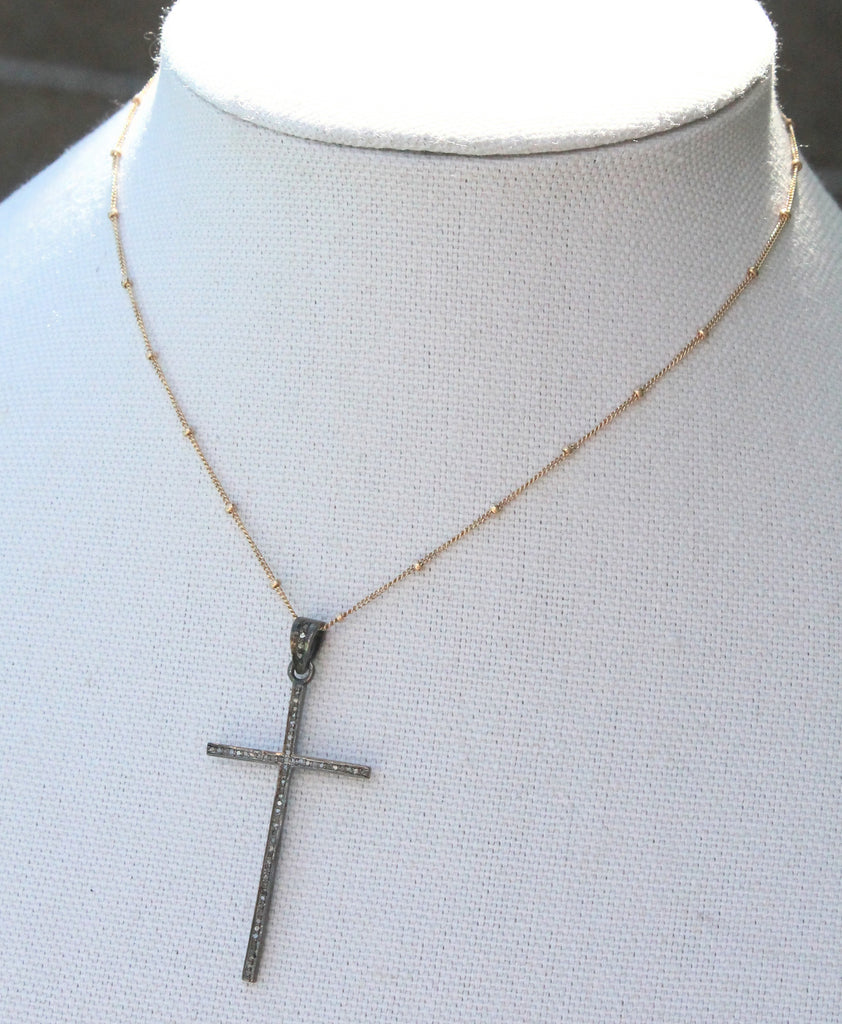 "Diamond Cross on 14KT Gold Chain" Necklace