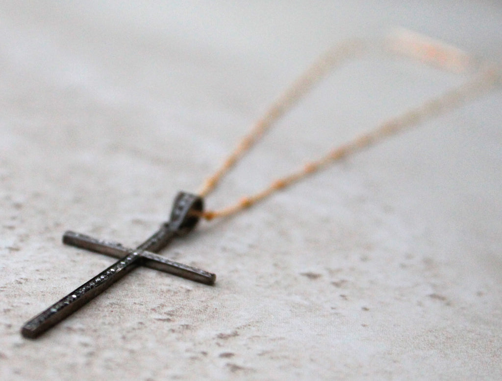 "Diamond Cross on 14KT Gold Chain" Necklace