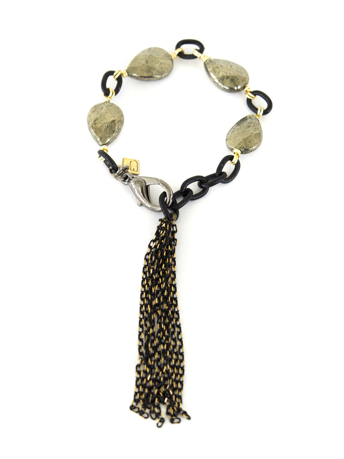 Chandler Bracelet - Pyrite on Black