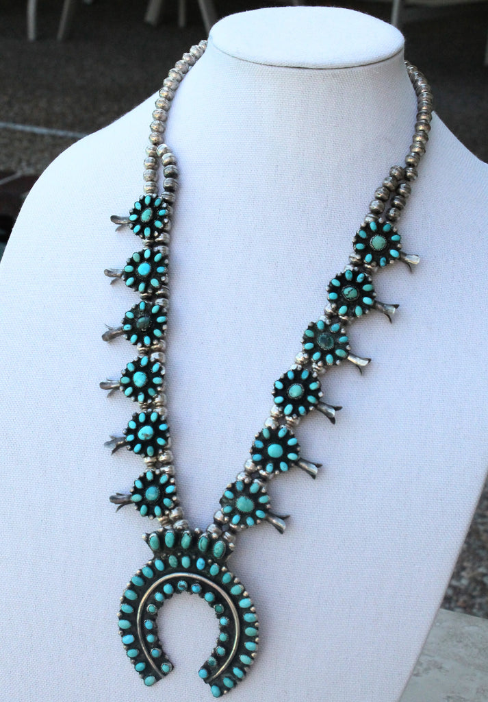 Vintage Navajo Modified Squash Blossom Necklace Turquoise 925 -  Yourgreatfinds