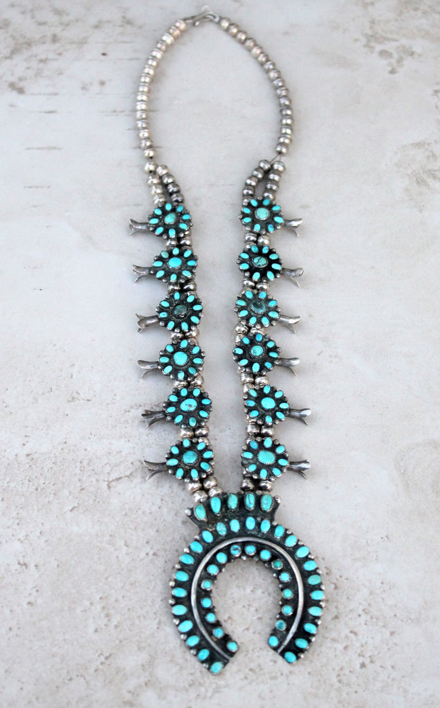 Magnificent older Navajo squash-blossom necklace with turquoise and  Mediterranean red coral. #1914 | HIGH PLAINS JEWELRY
