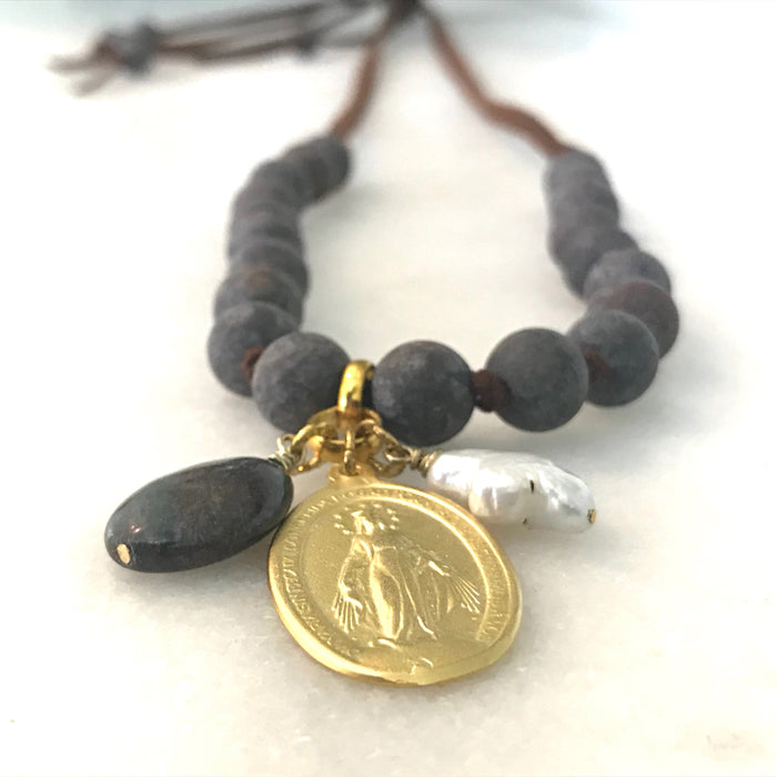SOLD OUT - Sage Necklace (Brown) w/ Miraculous Mary Charm