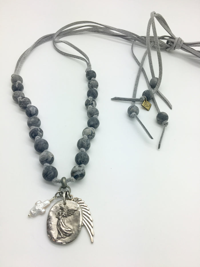 SOLD OUT - Sage Necklace (Grey) w/Angel Token Charm
