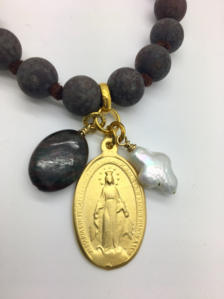 SOLD OUT - Sage Necklace (Brown) w/ Miraculous Mary Charm