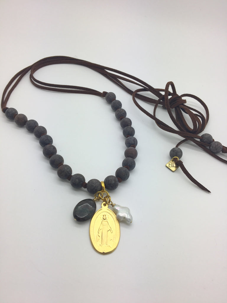 SOLD OUT - Sage Necklace (Brown) w/ Miraculous Mary Charm