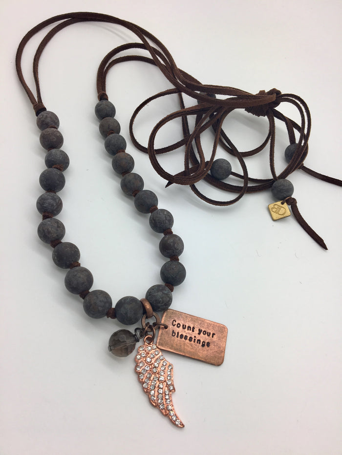 SOLD OUT - Sage Necklace (Brown) w/ Angel Wing Charm