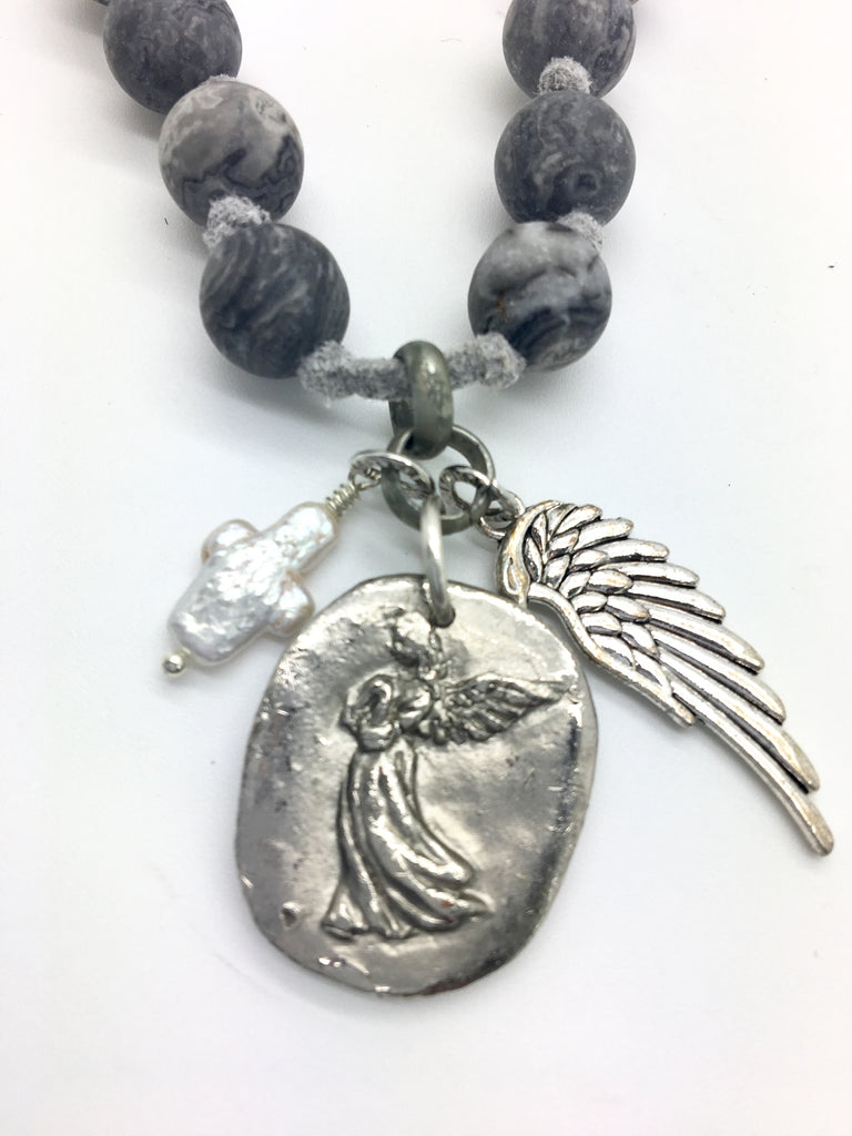 SOLD OUT - Sage Necklace (Grey) w/Angel Token Charm